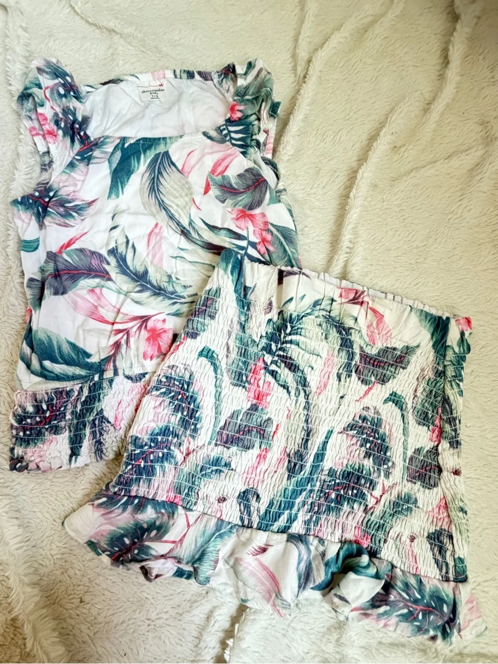 Abercrombie Kids Girls Tropical Floral Print Smocked Skirt Set Size 7-8